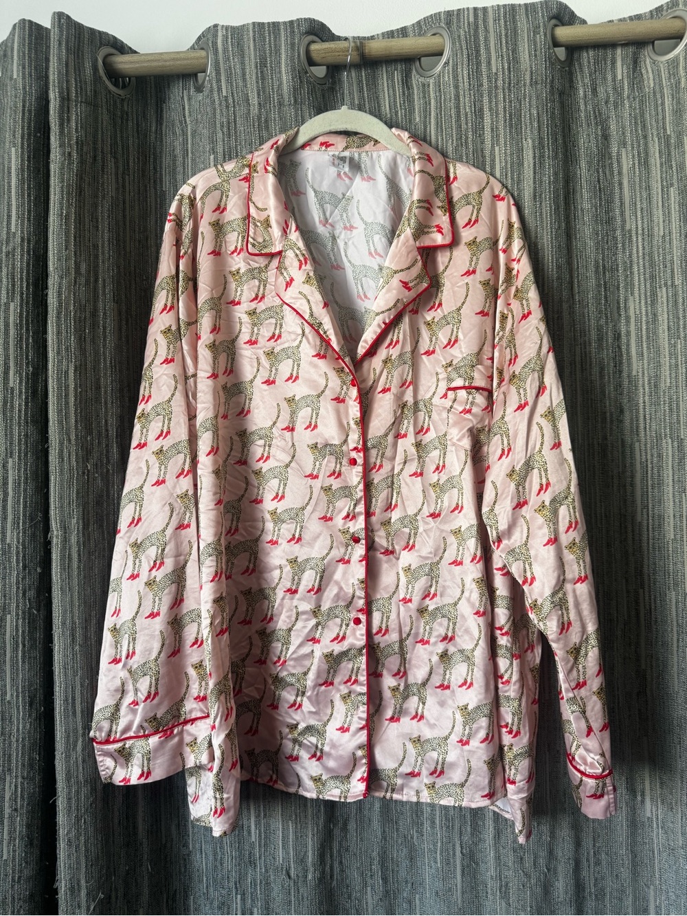 Playful Promises Women's Pink Cheetah in heels Print Satin Pajama Shirt